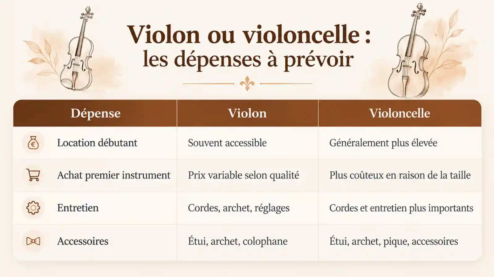 Quel budget prévoir pour apprendre le violon ou le violoncelle ?